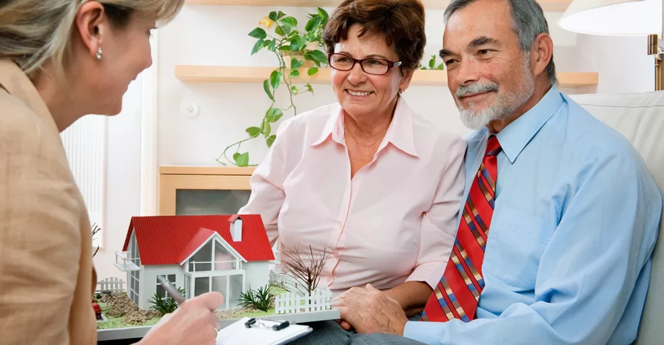 Senior couple discussing with consultant