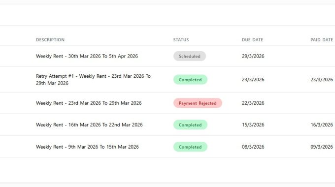 scheduled payments tenant side with failure