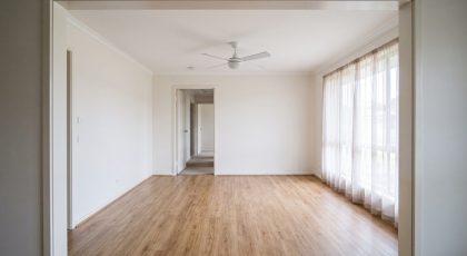 Empty living room in an Australian home prepared for a virtual tour