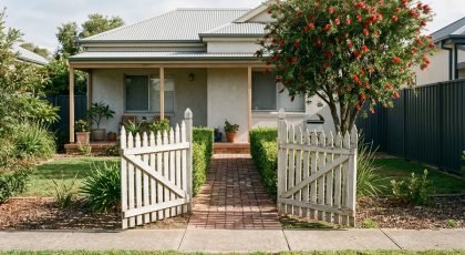 Open front gate at an Australian home, the route a private seller takes onto Domain