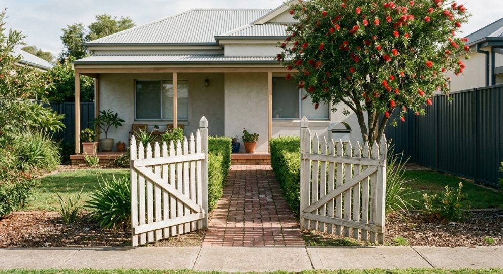 Open front gate at an Australian home, the route a private seller takes onto Domain